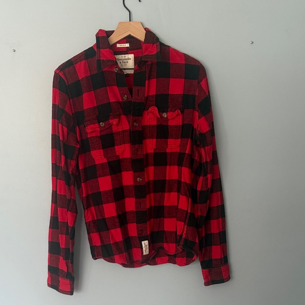 Abercrombie & Fitch Red and Black Plaid Shirt